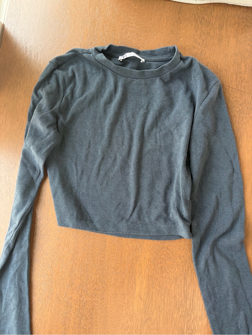 Zara Black Long-Sleeve Cropped Crew Neck Top